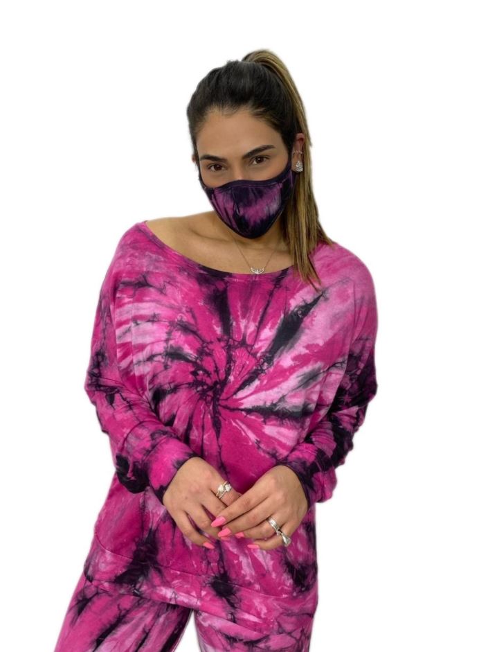 Pink Tie Dye Set With Matching Mask