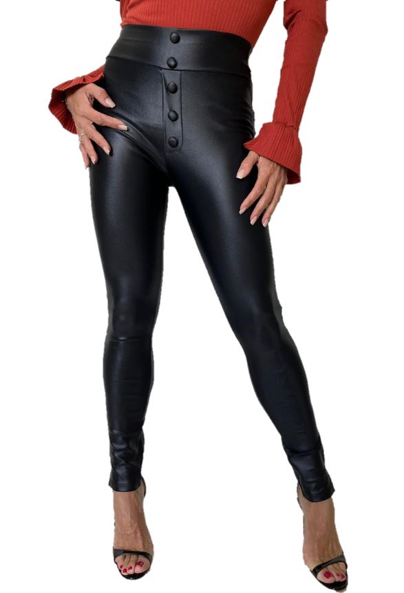 Flattering Black Skinny Shine Buttons Pants