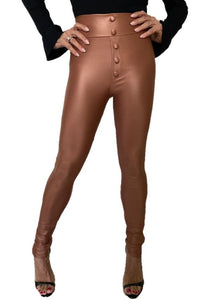 Flattering Bronze Skinny Shine Buttons Pants