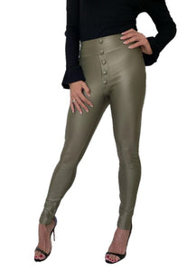 Flattering Olive Skinny Shine Buttons Pants